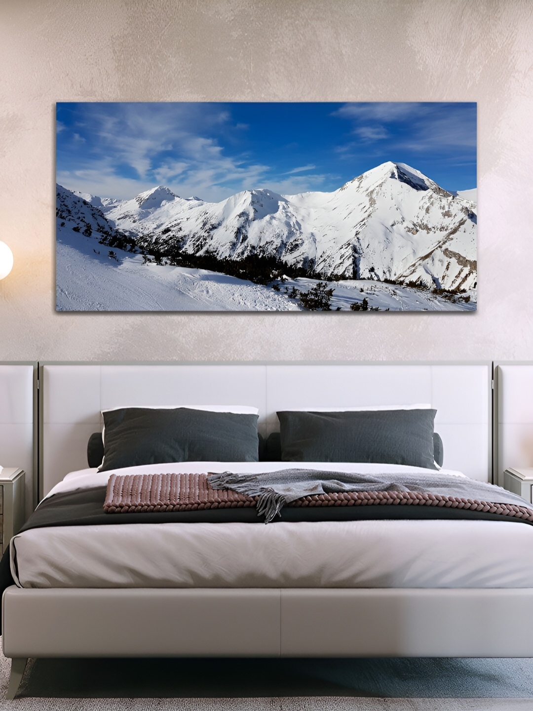 

MITHILA Handicrafts White & Blue Mountain Canvas Wall Art