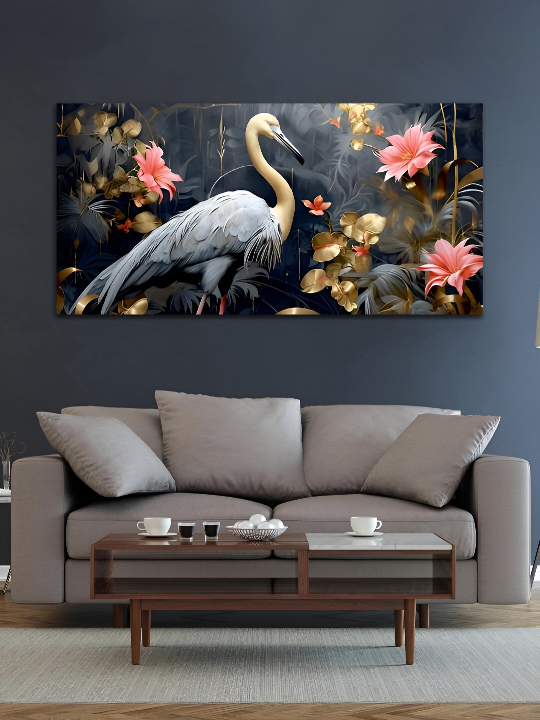 

MITHILA Handicrafts Grey & Peach Birds and Animals Canvas Wall Art