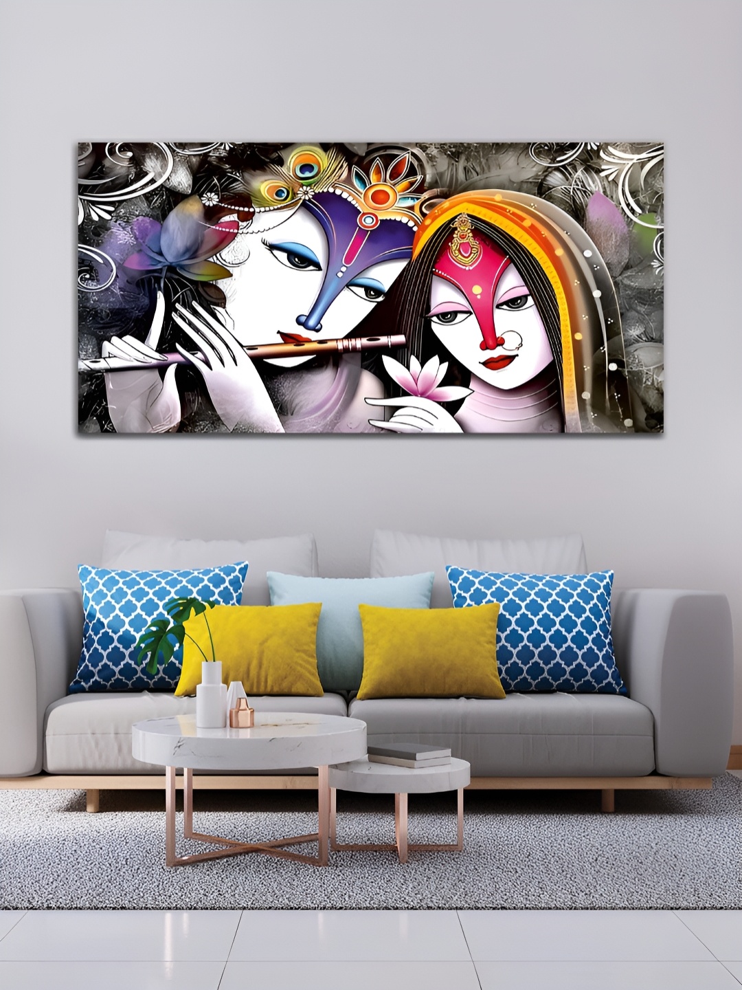 

MITHILA Handicrafts Black White Radha Krishna With Flute Canvas Painting Wall Art
