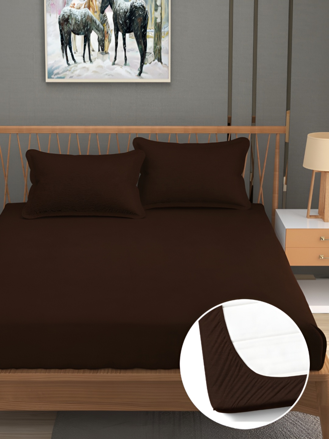 

Furnistitchs Brown 300 TC King Wollen Fitted Bedsheet With 2 Pillow Covers