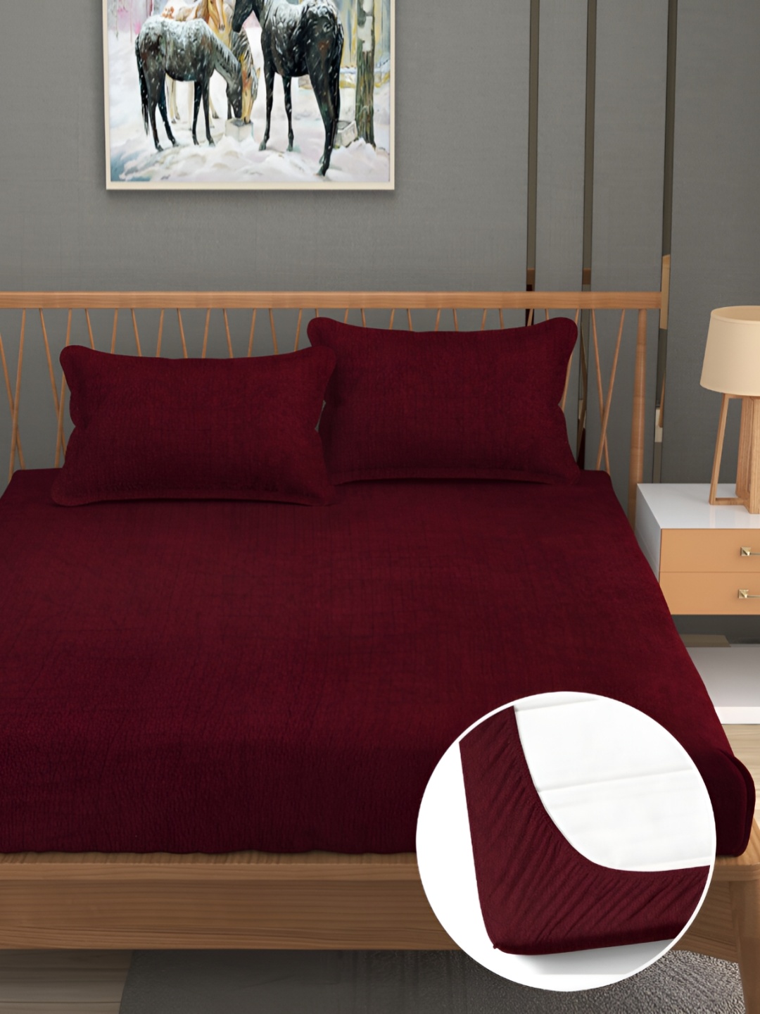 

Furnistitchs Maroon 300 TC King Woollen Fitted Bedsheet With 2 Pillow Covers