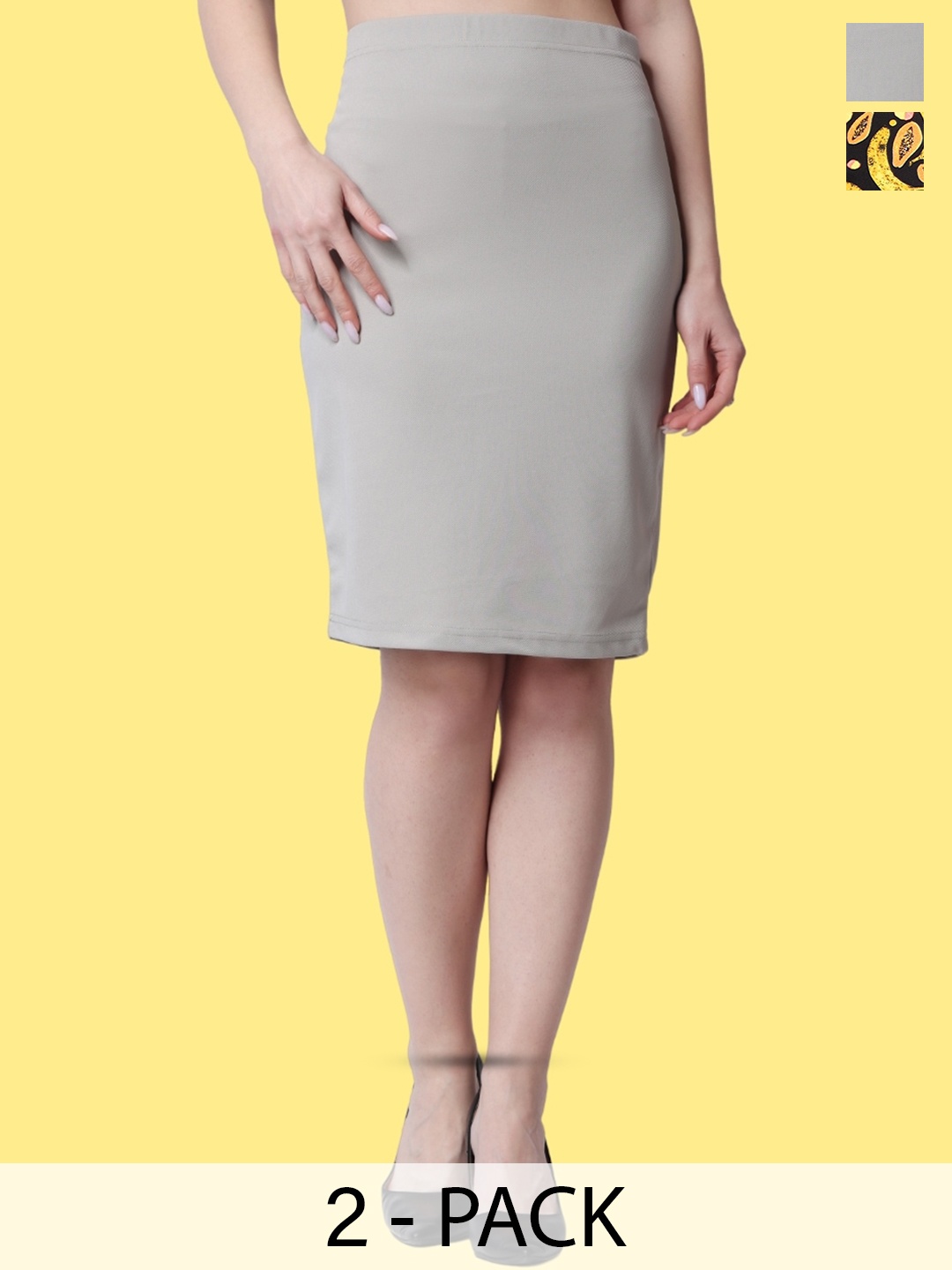 

Popwings Pack of 2 Knitted Pencil Skirts, Grey