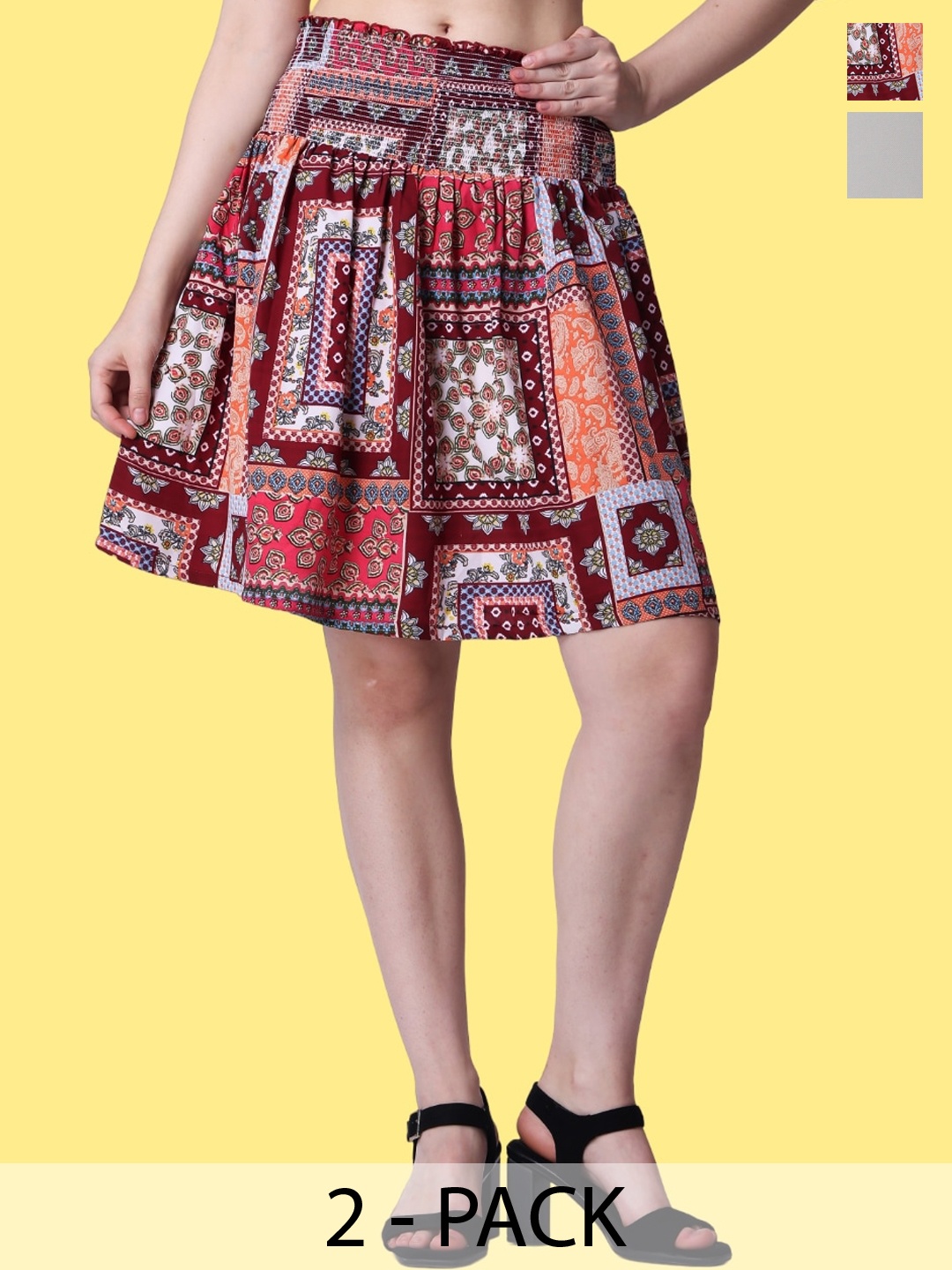 

Popwings Pack Of 2 Printed Pencil Skirts, Grey