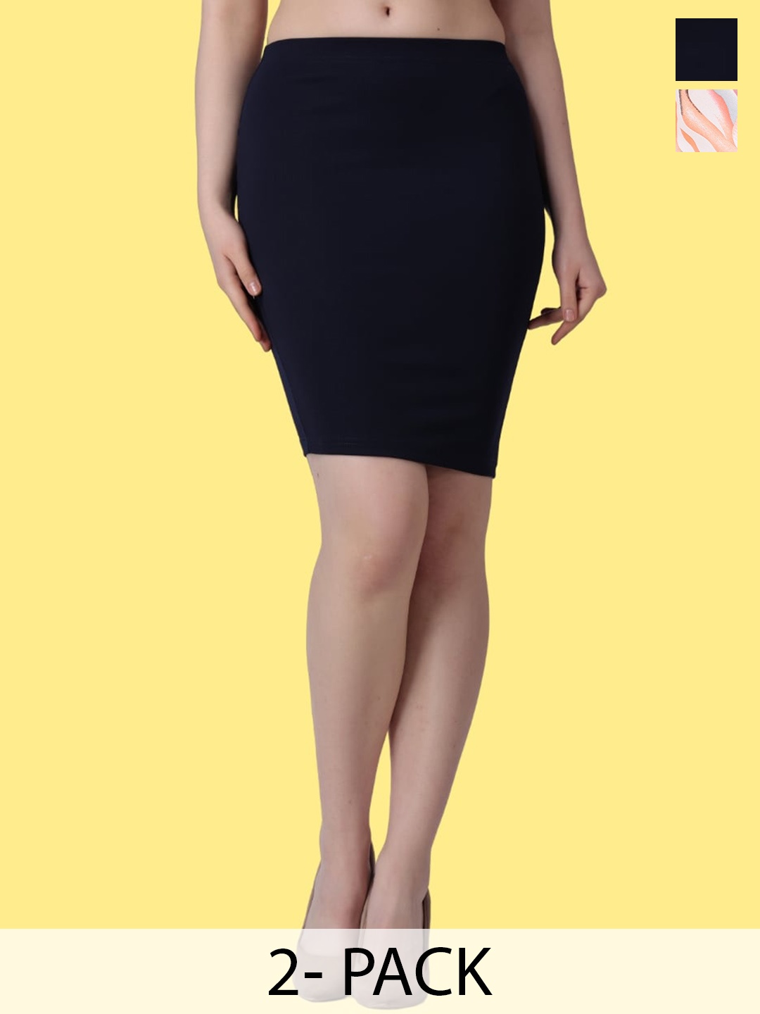 

Popwings Pack Of 2 Printed Pencil Above Knee Length Skirts, Navy blue