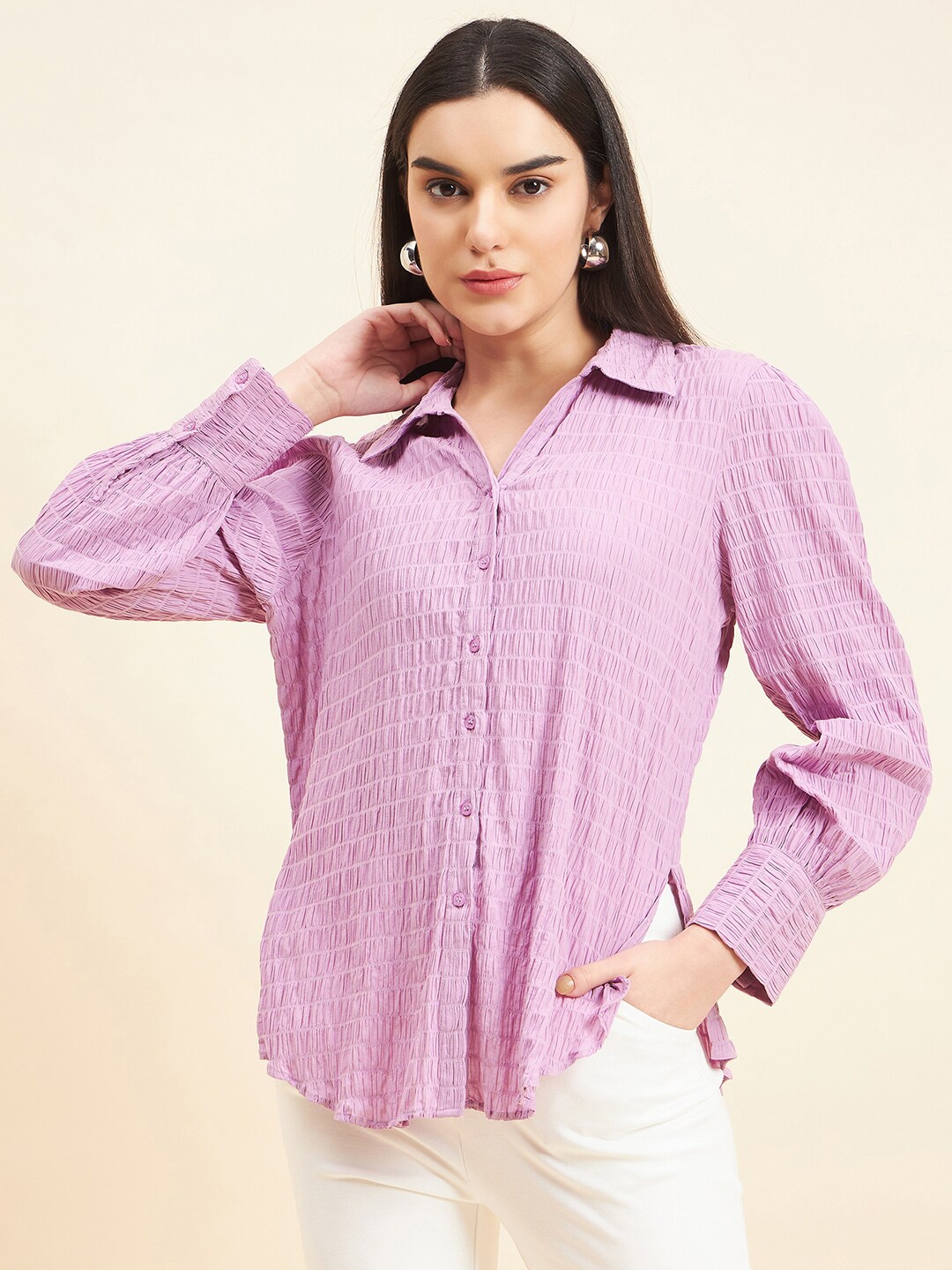 

Gipsy Comfort Textured Cotton Casual Shirt, Lavender