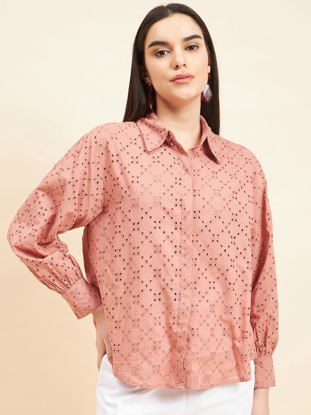 

Gipsy Comfort Schiffli Casual Shirt, Brown