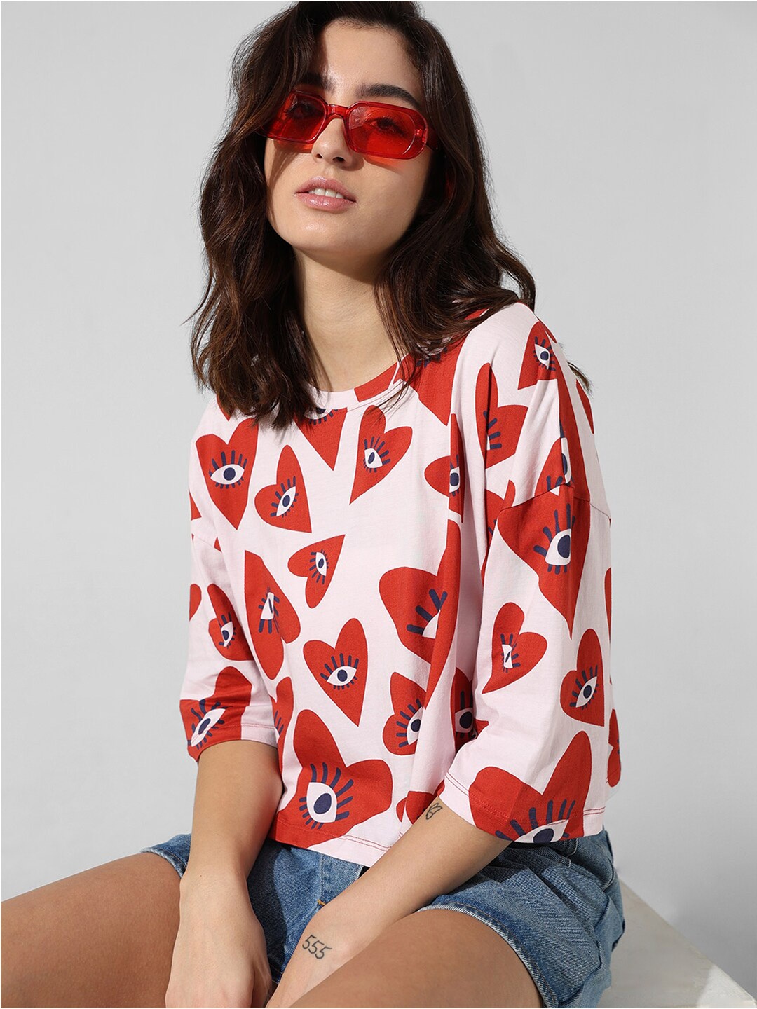 

ONLY Conversational Printed Pure Cotton Boxy T-shirt, Pink