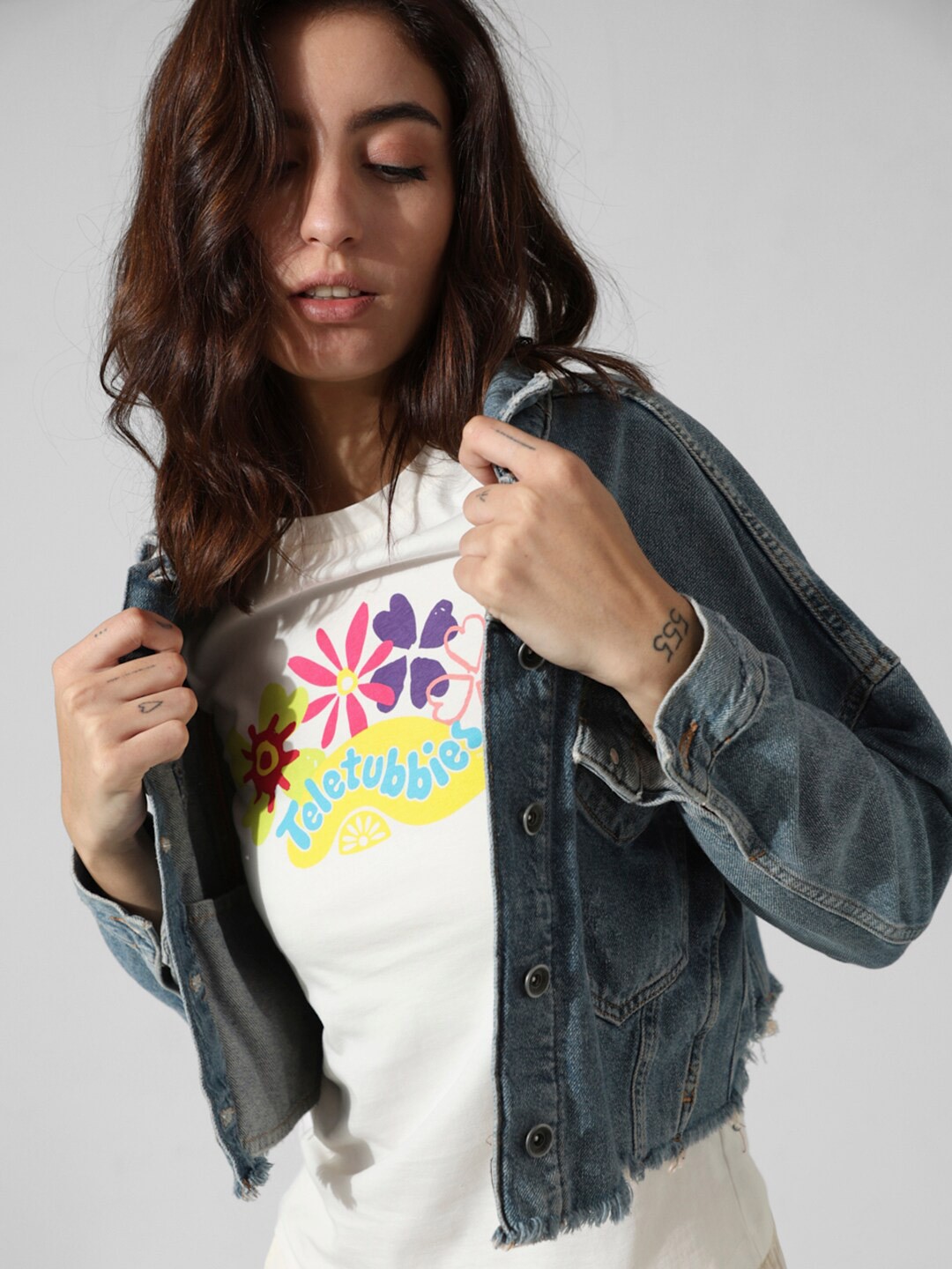 

ONLY Graphic Printed Round Neck Pure Cotton T-shirt, White