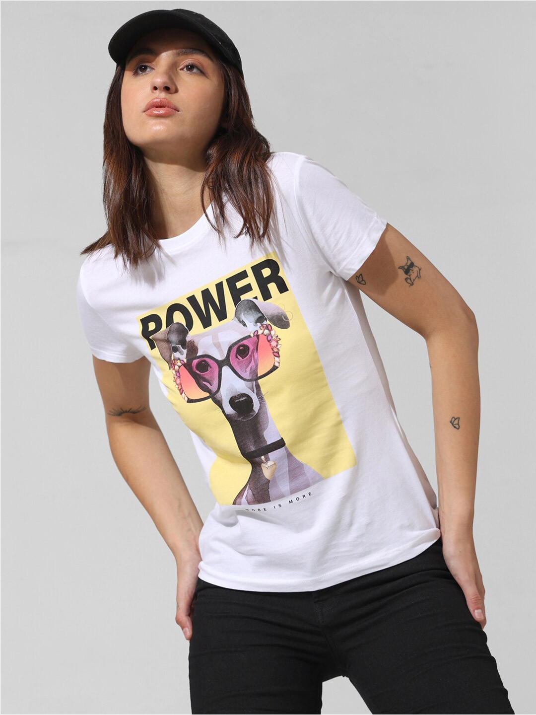 

ONLY Graphic Printed Round Neck Pure Cotton T-shirt, White