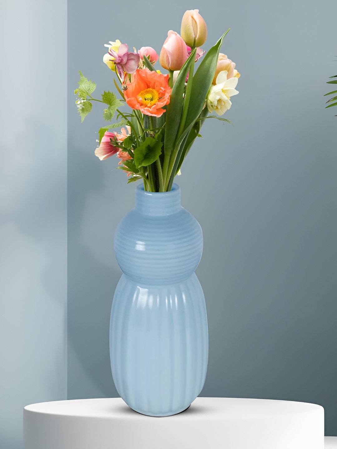 

LASAKI Myra Blue Textured Ceramic Flower Vase