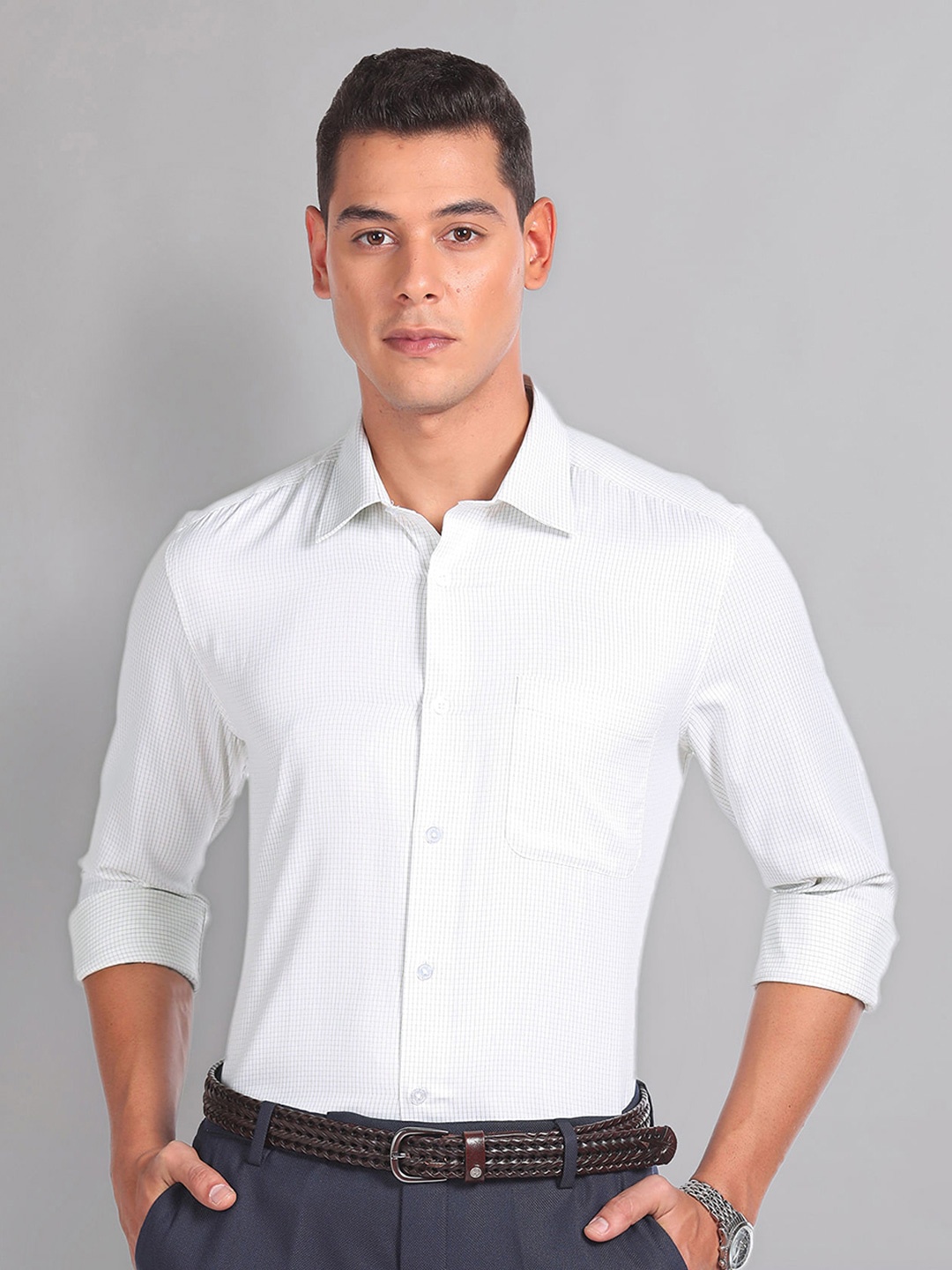 

AD By Arvind Micro Check Twill Formal Shirt, Green