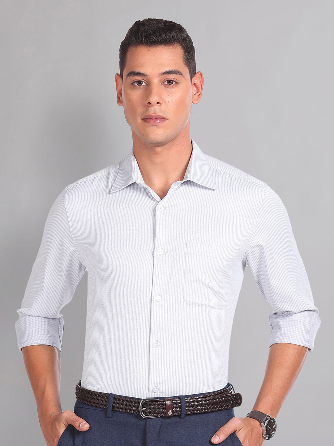 

AD By Arvind Vertical Stripe Twill Formal Shirt, Grey