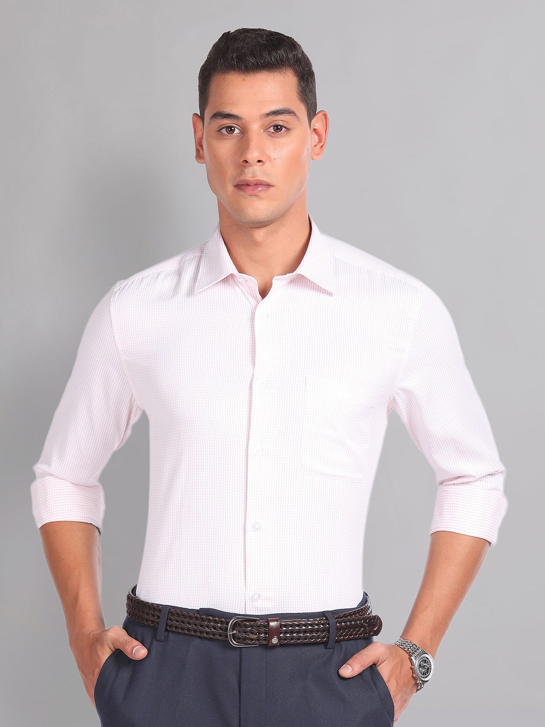 

AD By Arvind Micro Check Twill Formal Shirt, White