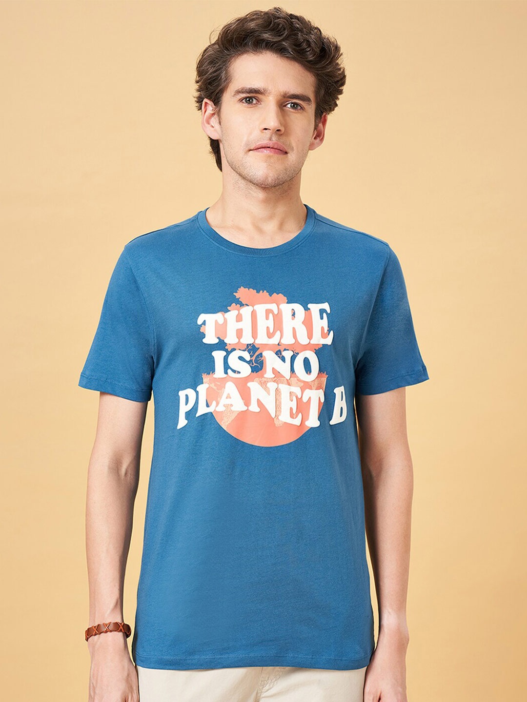 

Urban Ranger by pantaloons Typography Printed Pure Cotton Slim Fit T-shirt, Turquoise blue