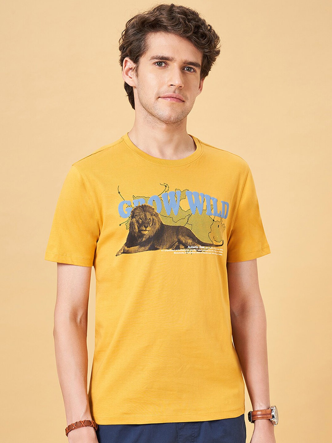 

Urban Ranger by pantaloons Graphic Printed Pure Cotton Slim Fit T-shirt, Yellow