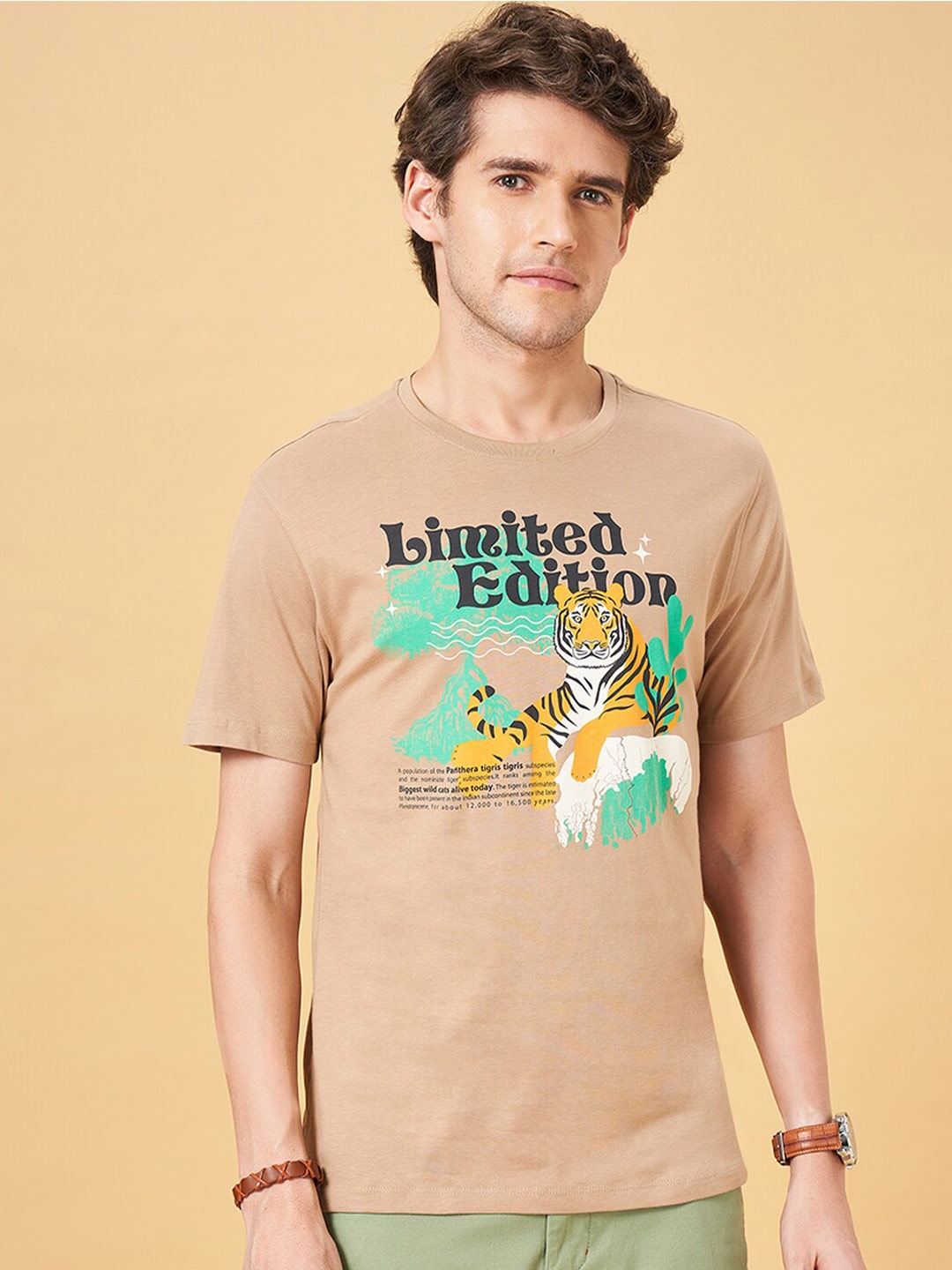 

Urban Ranger by pantaloons Graphic Printed Pure Cotton Slim Fit T-shirt, Peach