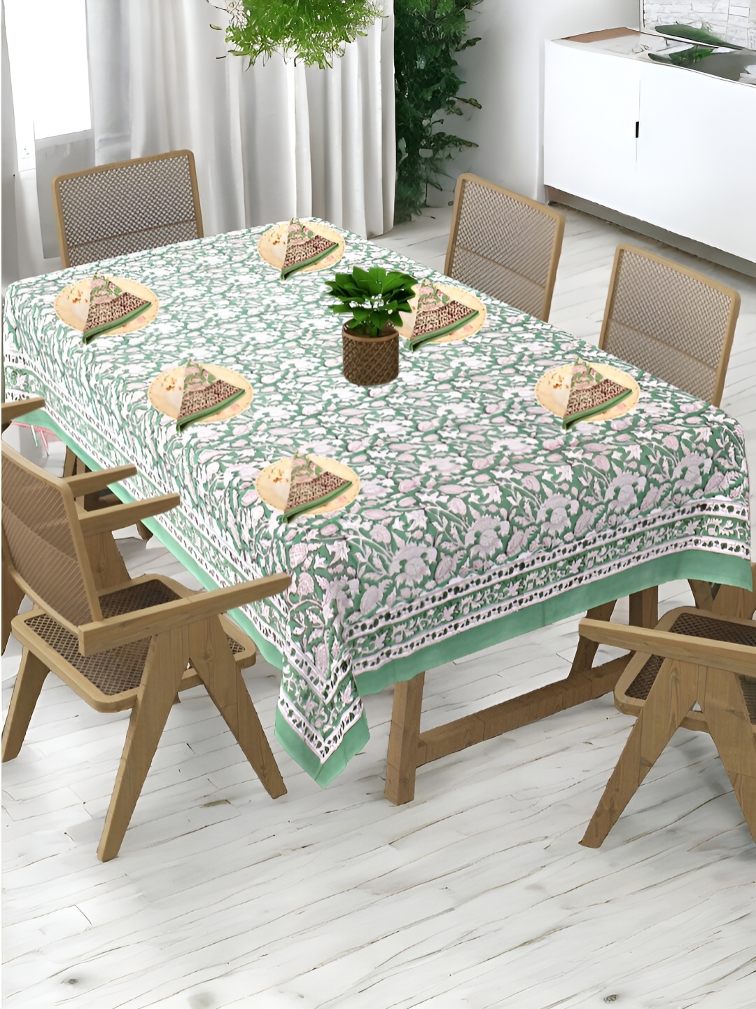 

Bohekant White Ethnic Motifs Cotton 6-Seater Table Cover