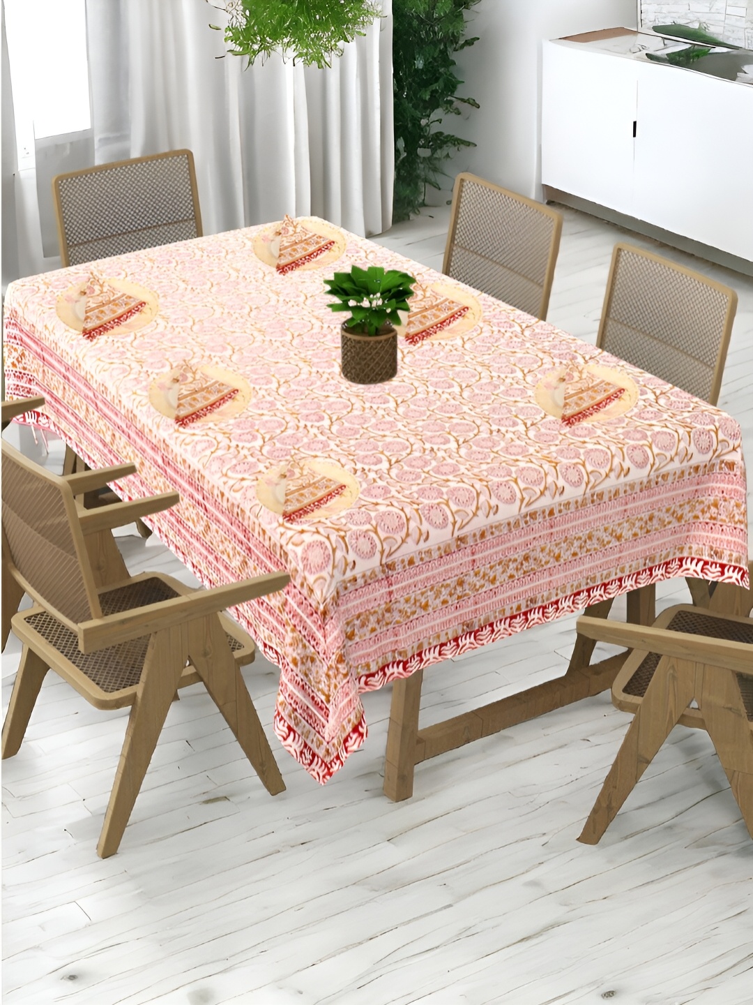 

Bohekant White Floral Cotton 6-Seater Table Cover