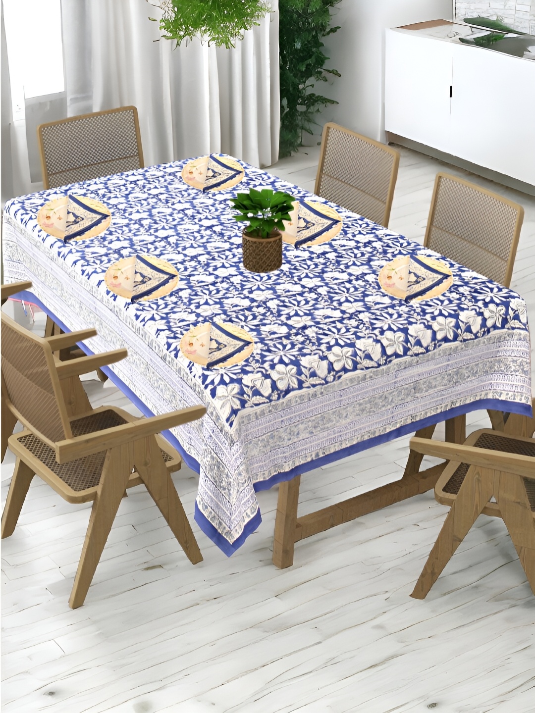 

Bohekant White Floral Cotton 6-Seater Table Cover