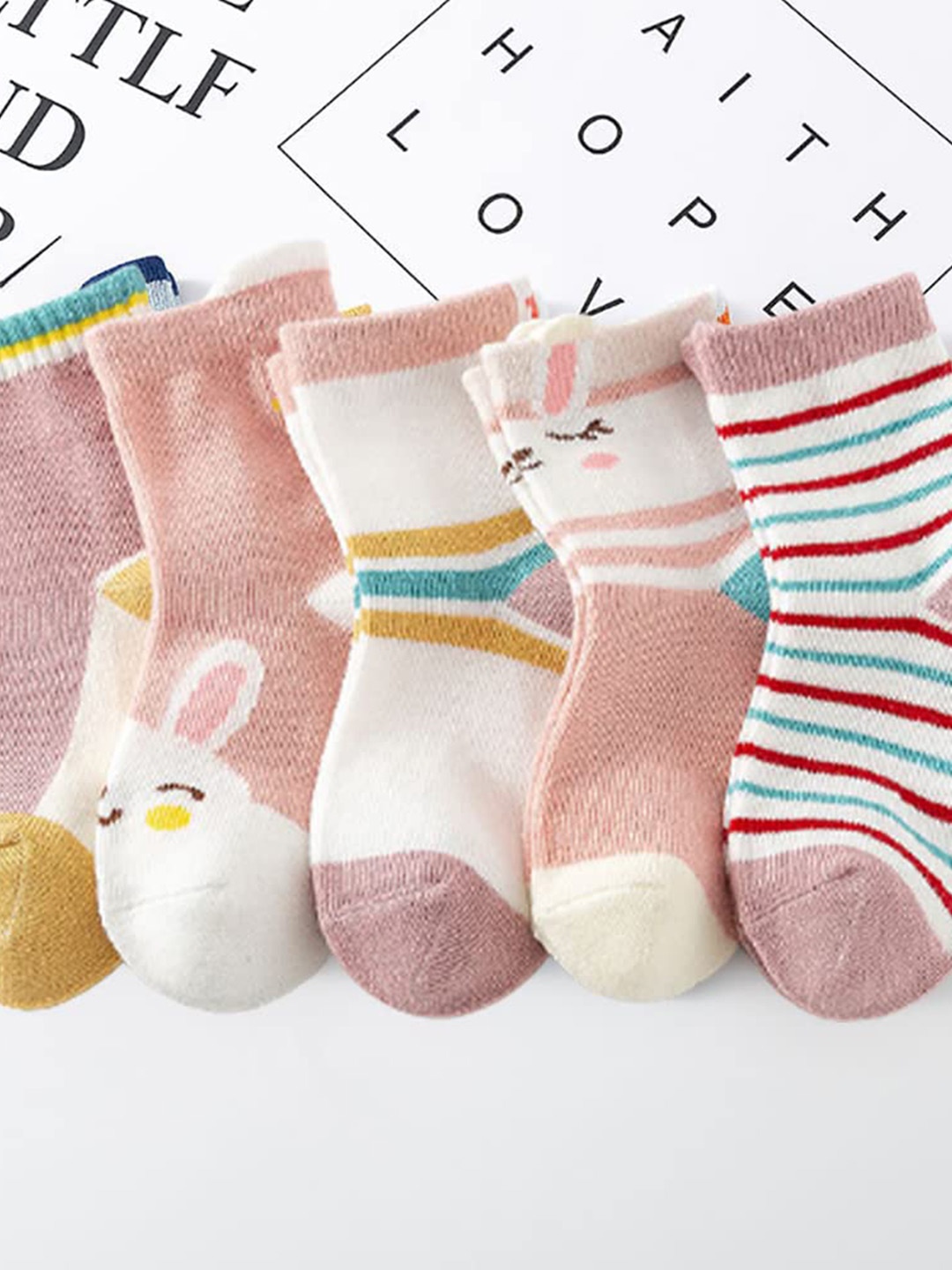 

SYGA Kids Pack Of 5 Patterned Cotton Ankle-Length Socks, Pink