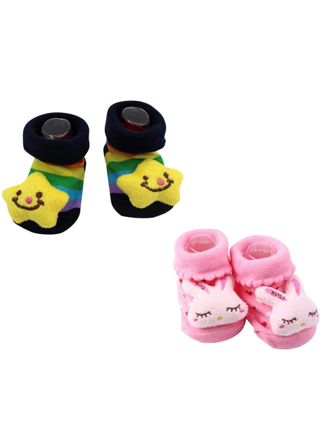 

SYGA Kids Pack Of 2 Printed Cartoon Stuffed Pure Cotton Ankle Length Socks, Pink