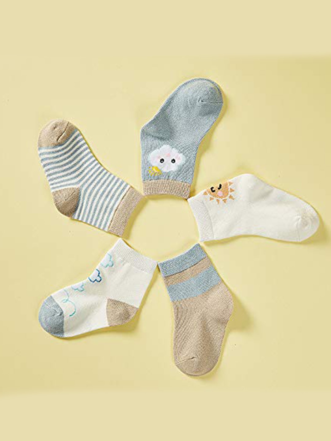 

SYGA Kids Pack Of 5 Patterned Pure Cotton Ankle Length Socks, Grey