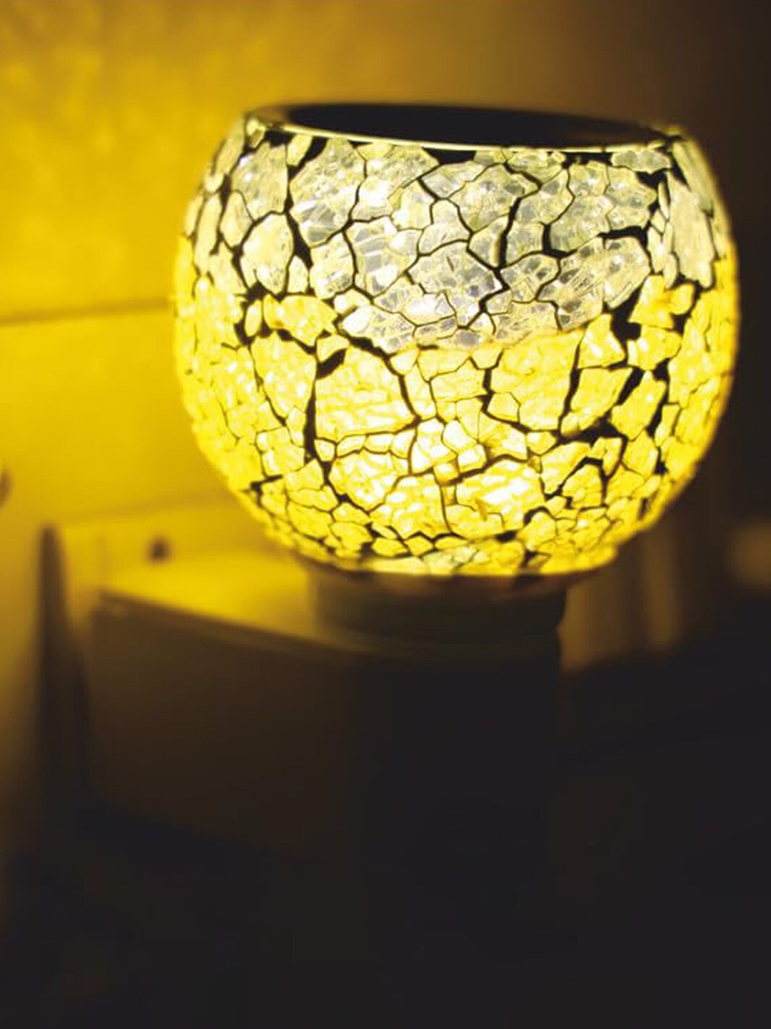 

NMII Brown & White Textured Glass Spherical Table Lamp, Black