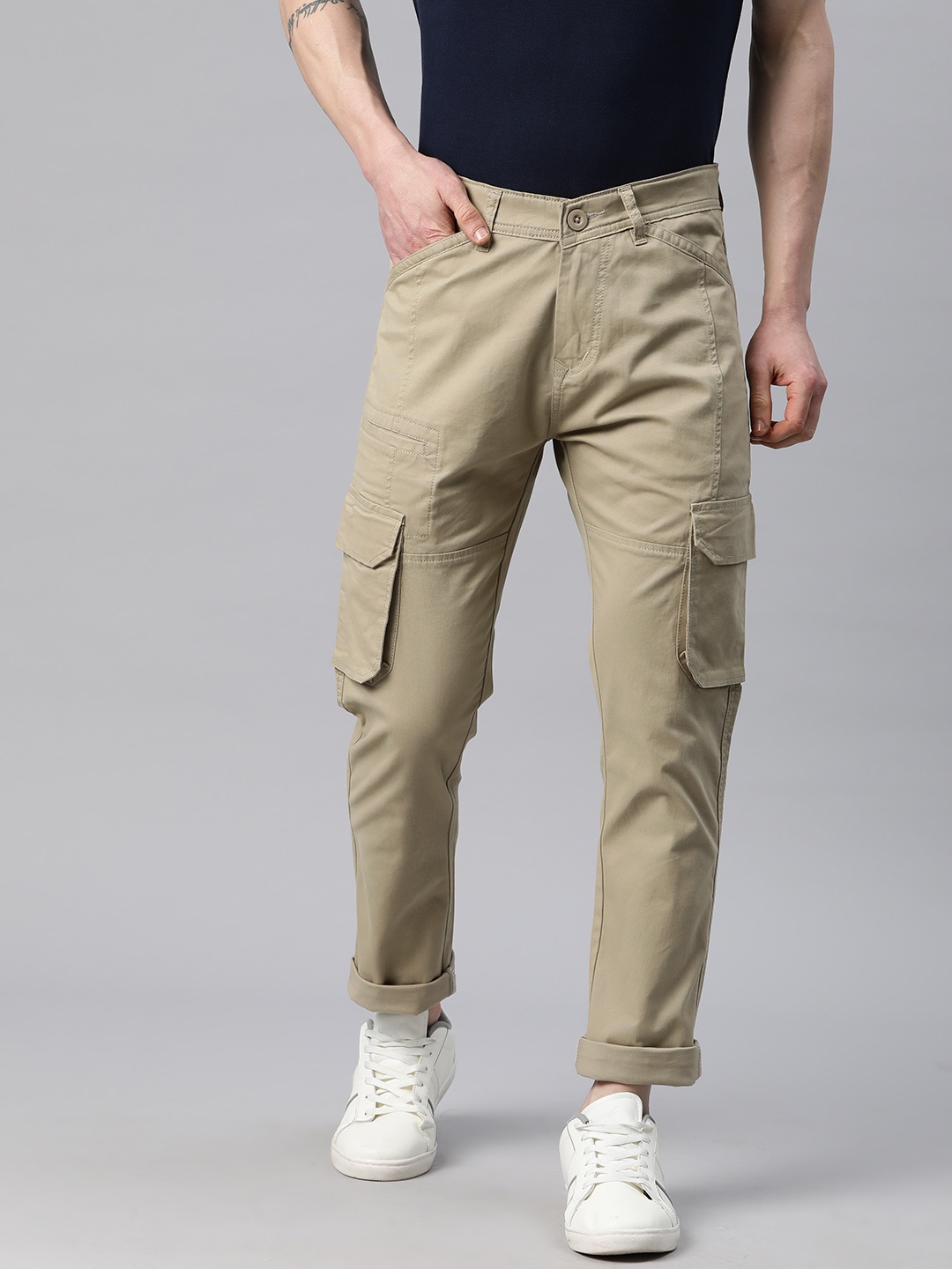 Rodamo Men Slim Fit Cargos Trousers, Khaki