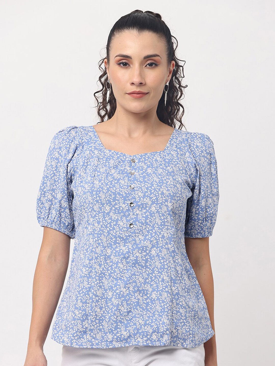 

GLORY & I Floral Printed A-Line Top, Blue