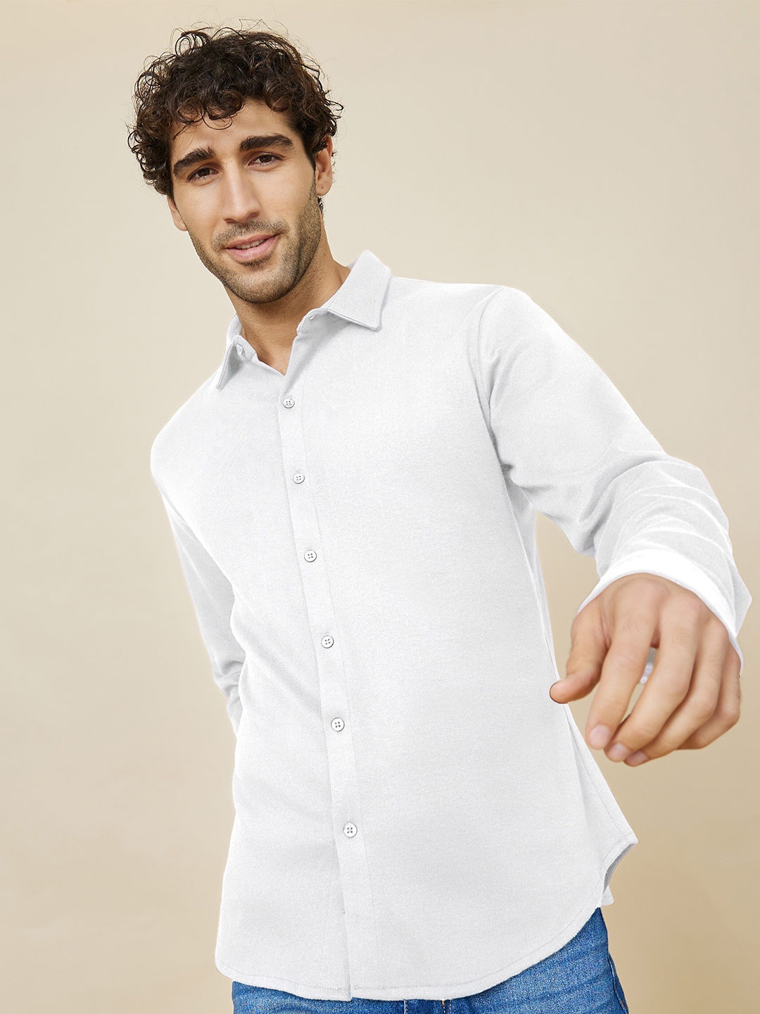

Styli Tailored Fit Enriched Cotton Knitted Shirt, White