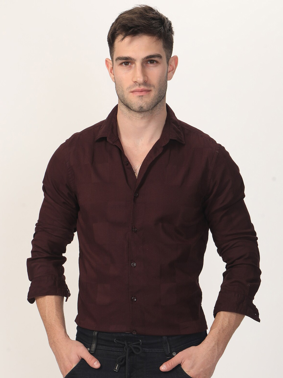 

POE Smart Slim Fit Pure Cotton Casual Shirt, Burgundy