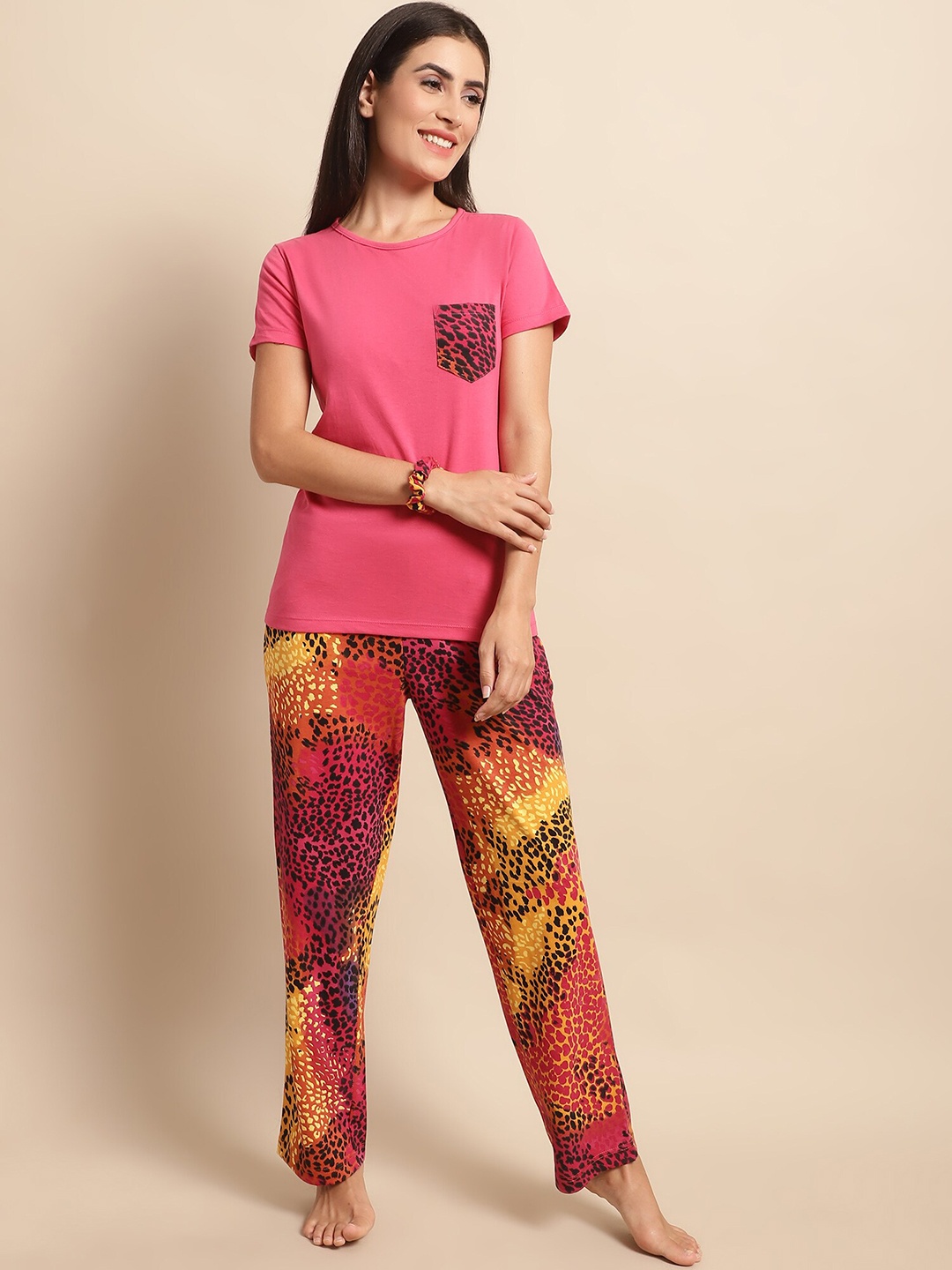 

Dressitude Printed Pure Cotton Night suit, Pink