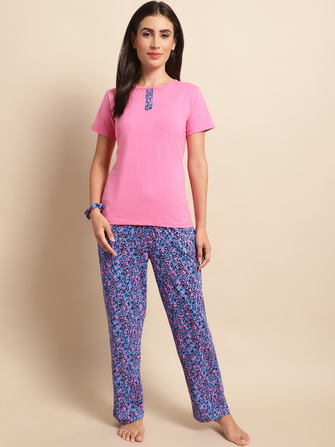 

Dressitude Printed Pure Cotton Night suit, Pink