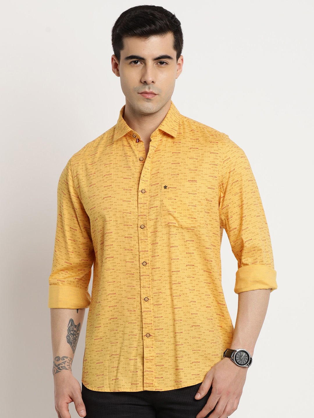

Turtle Relaxed Slim Fit Abstract Printed Pure Cotton Shirt, Mustard