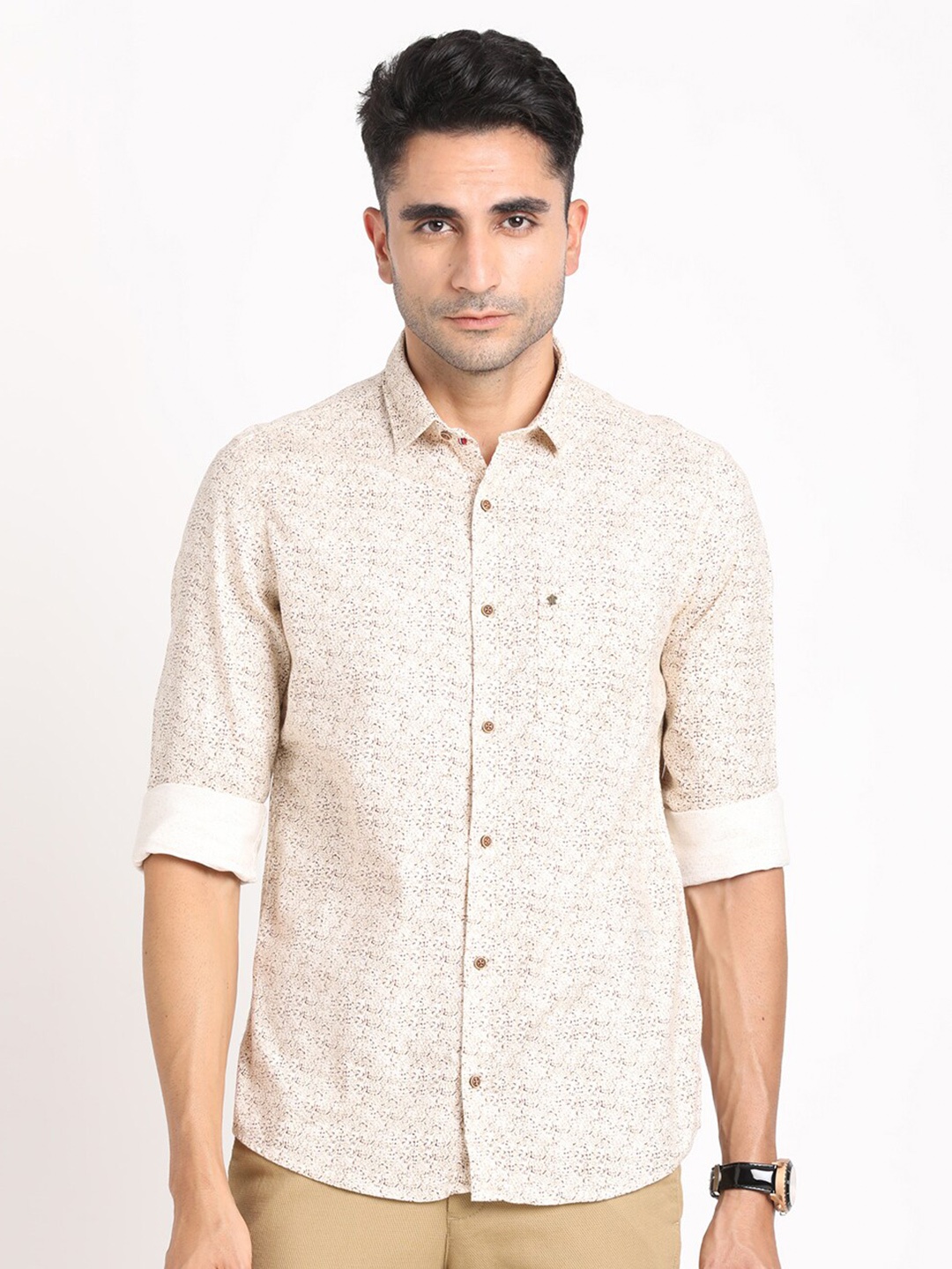 

Turtle Relaxed Slim Fit Floral Printed Cotton Casual Shirt, Beige