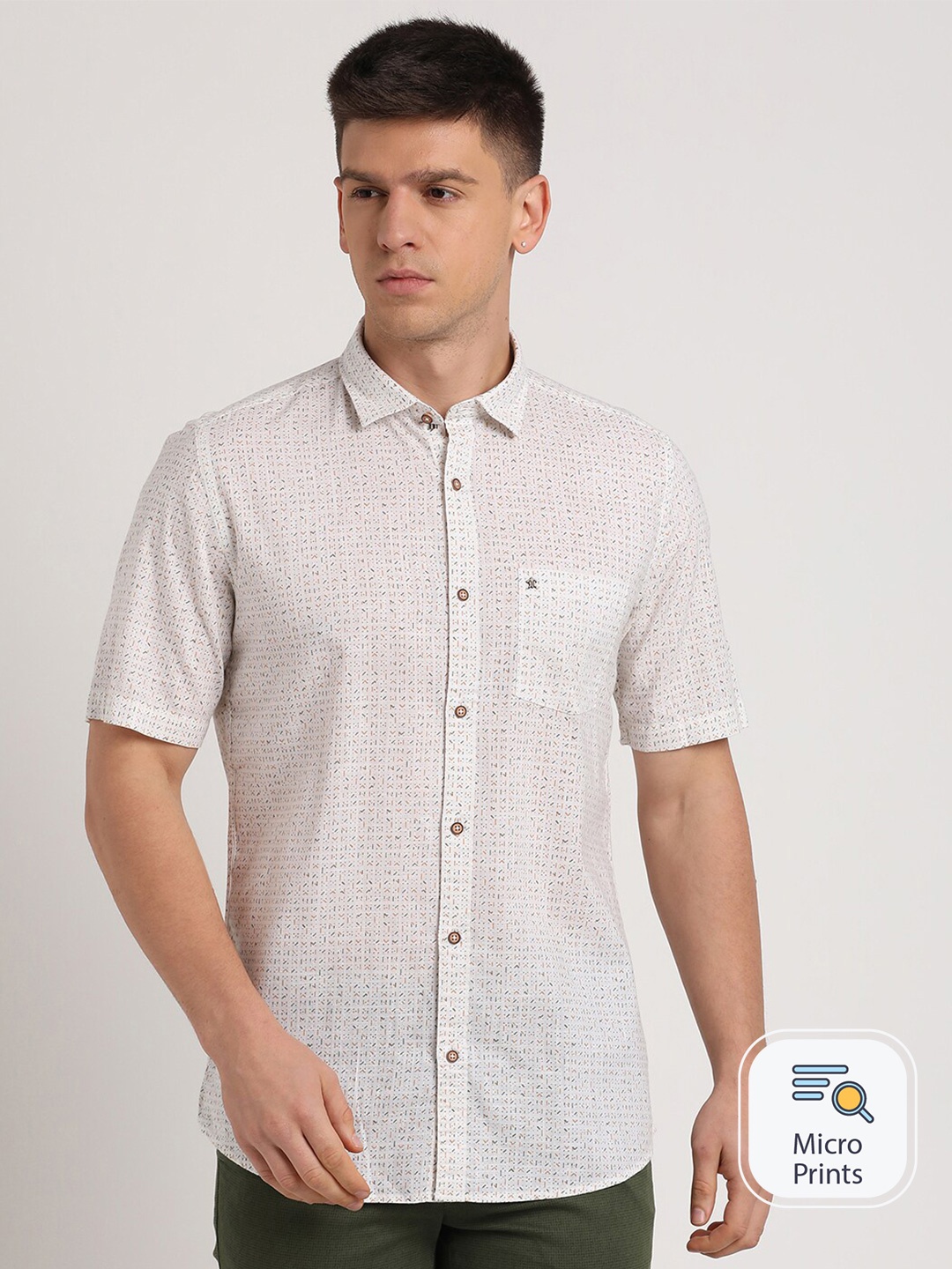 

Turtle Relaxed Slim Fit Printed Cotton Casual Shirt, Off white