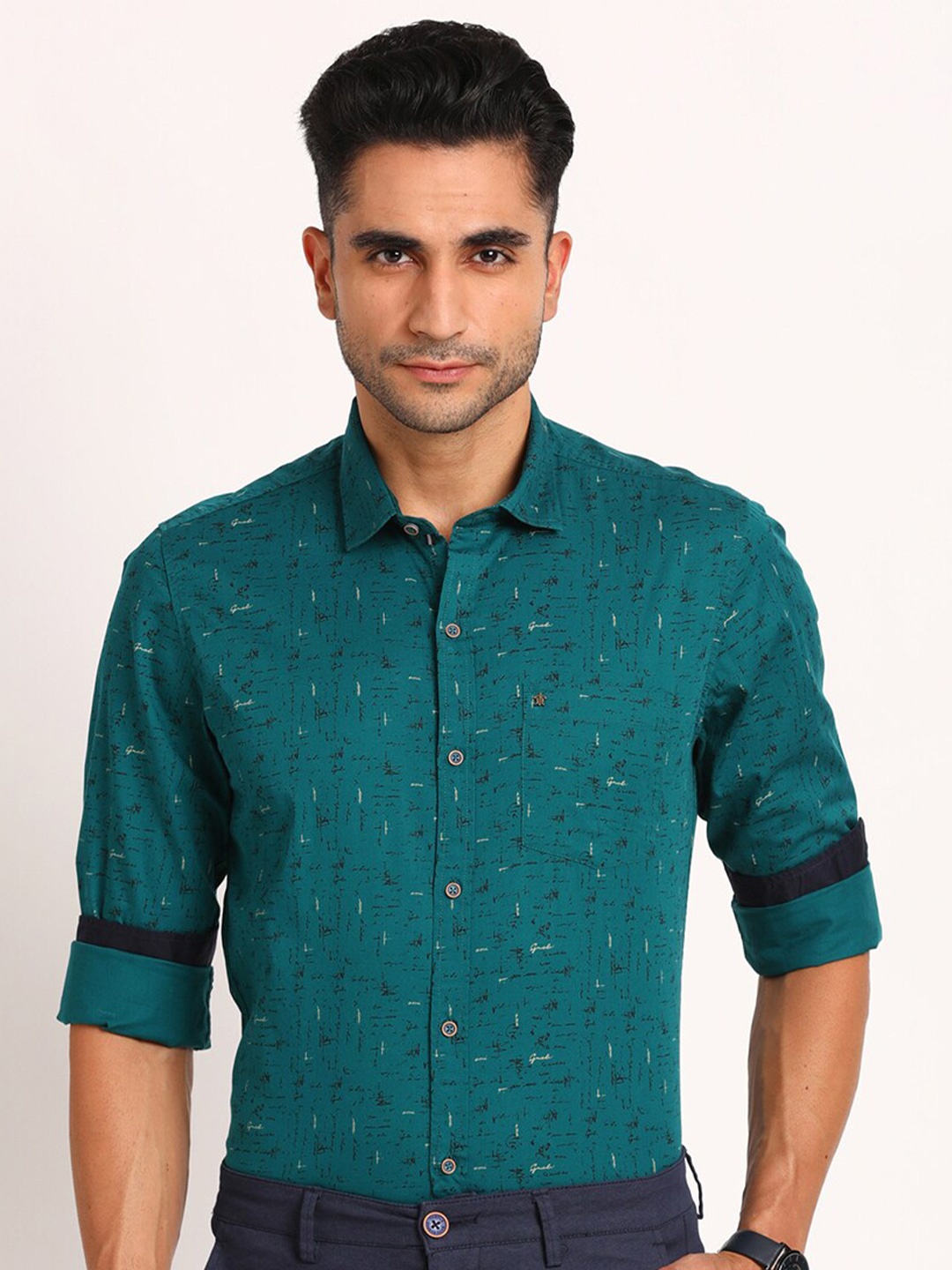 

Turtle Relaxed Slim Fit Mico Ditsy Printed Pure Cotton Casual Shirt, Teal