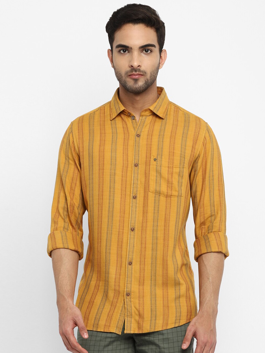 

Turtle Relaxed Slim Fit Striped Cotton Casual Shirt, Mustard