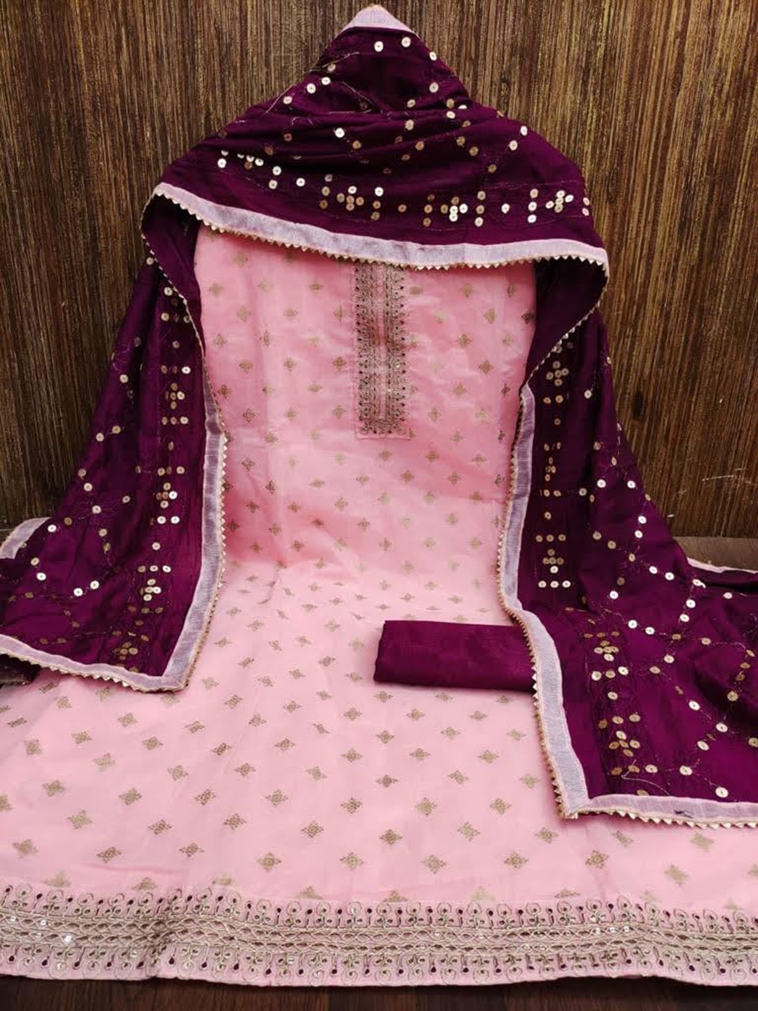 

LeeliPeeri Designer Ethnic Motifs Embroidered Unstitched Dress Material, Pink