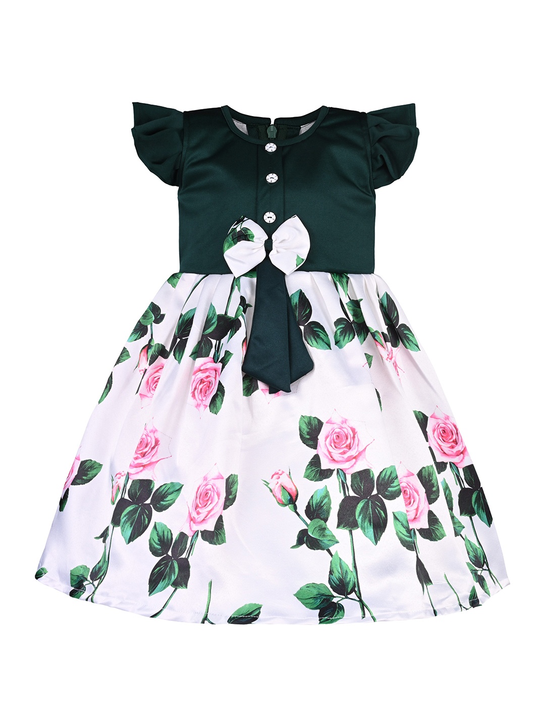 

Wish Karo Girls Floral Printed Round Neck Fluttered Sleeves Fit & Flare Dress, White