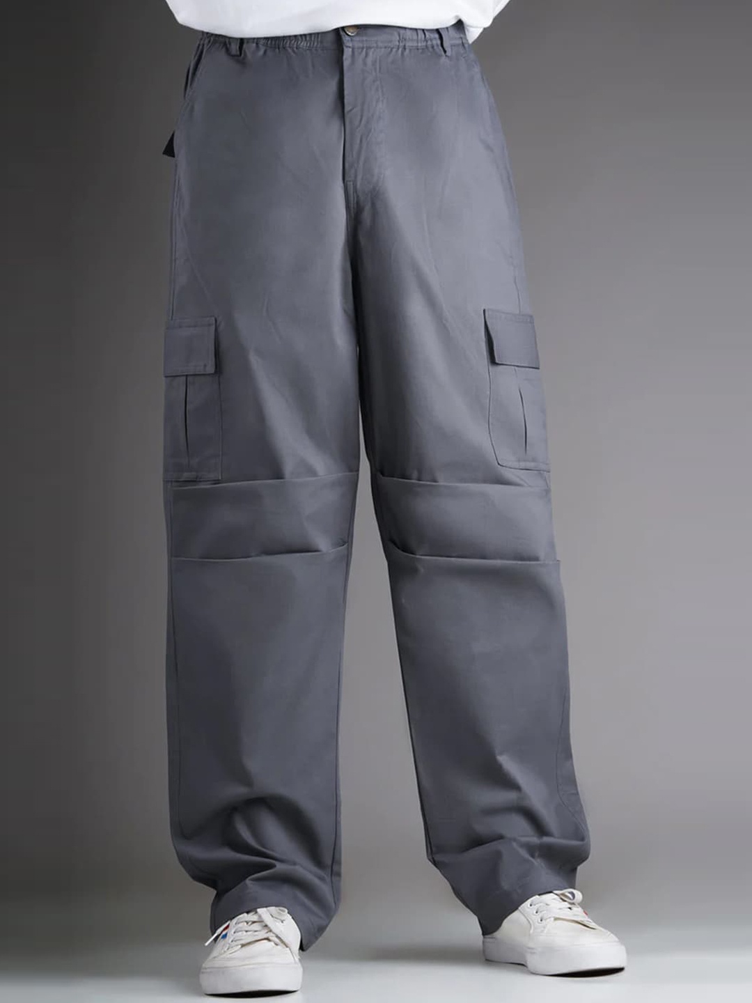 

BAESD Men Relaxed Straight Leg High-Rise Easy Wash Pocket Detailing Cargos Trousers, Grey