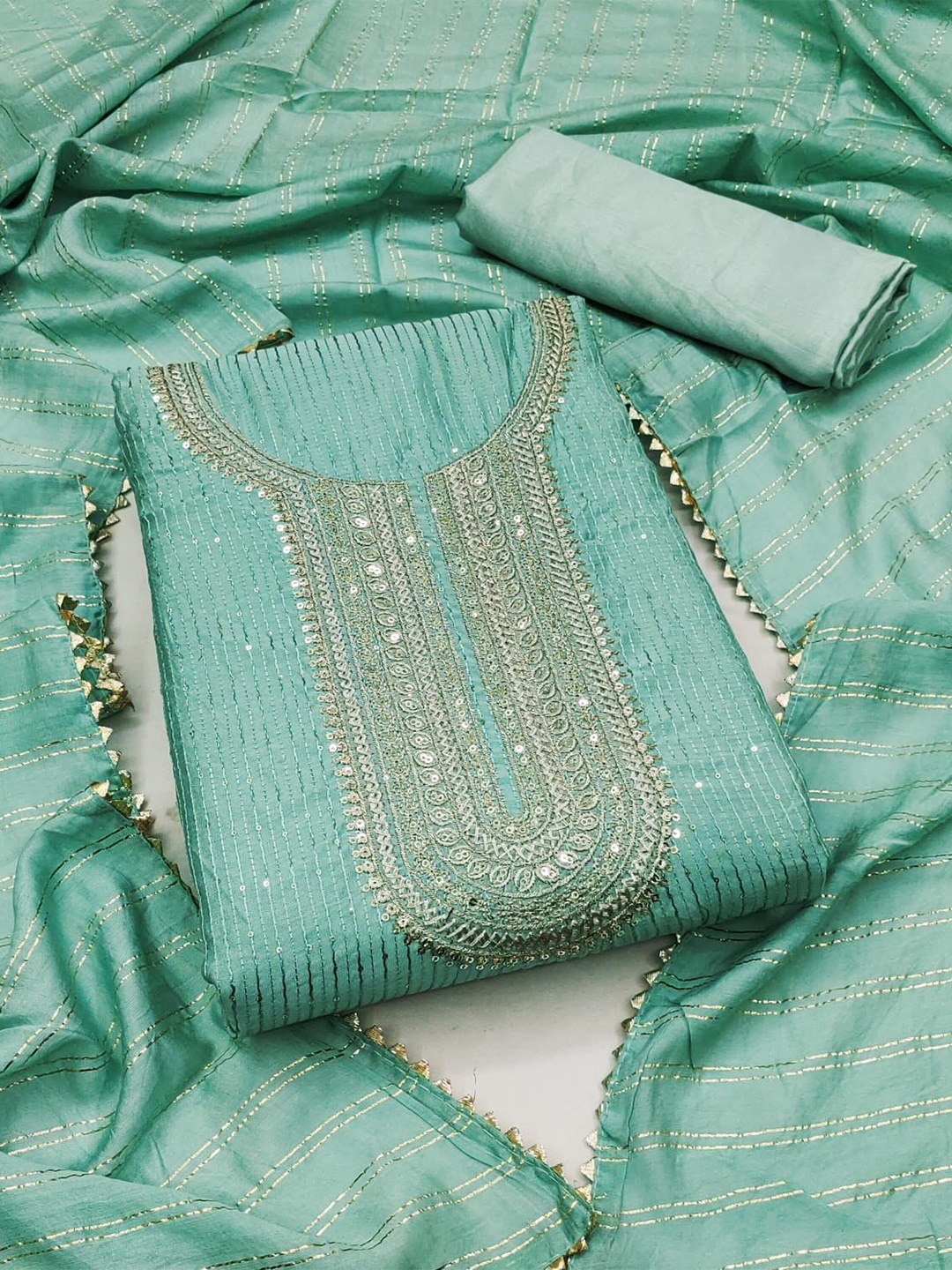 

LeeliPeeri Designer Embroidered Sequinned Unstitched Dress Material, Teal