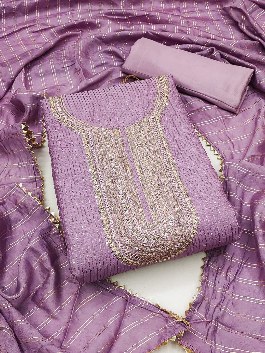 

LeeliPeeri Designer Ethnic Motifs Embroidered Unstitched Dress Material, Lavender