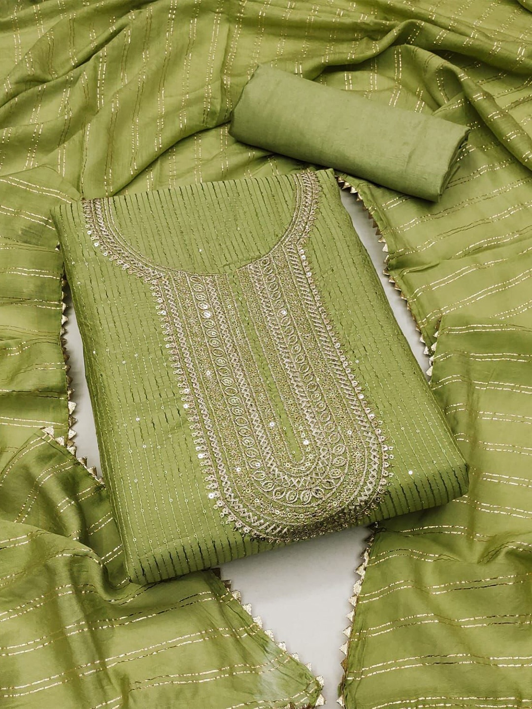 

LeeliPeeri Designer Ethnic Motifs Embroidered Unstitched Dress Material, Green