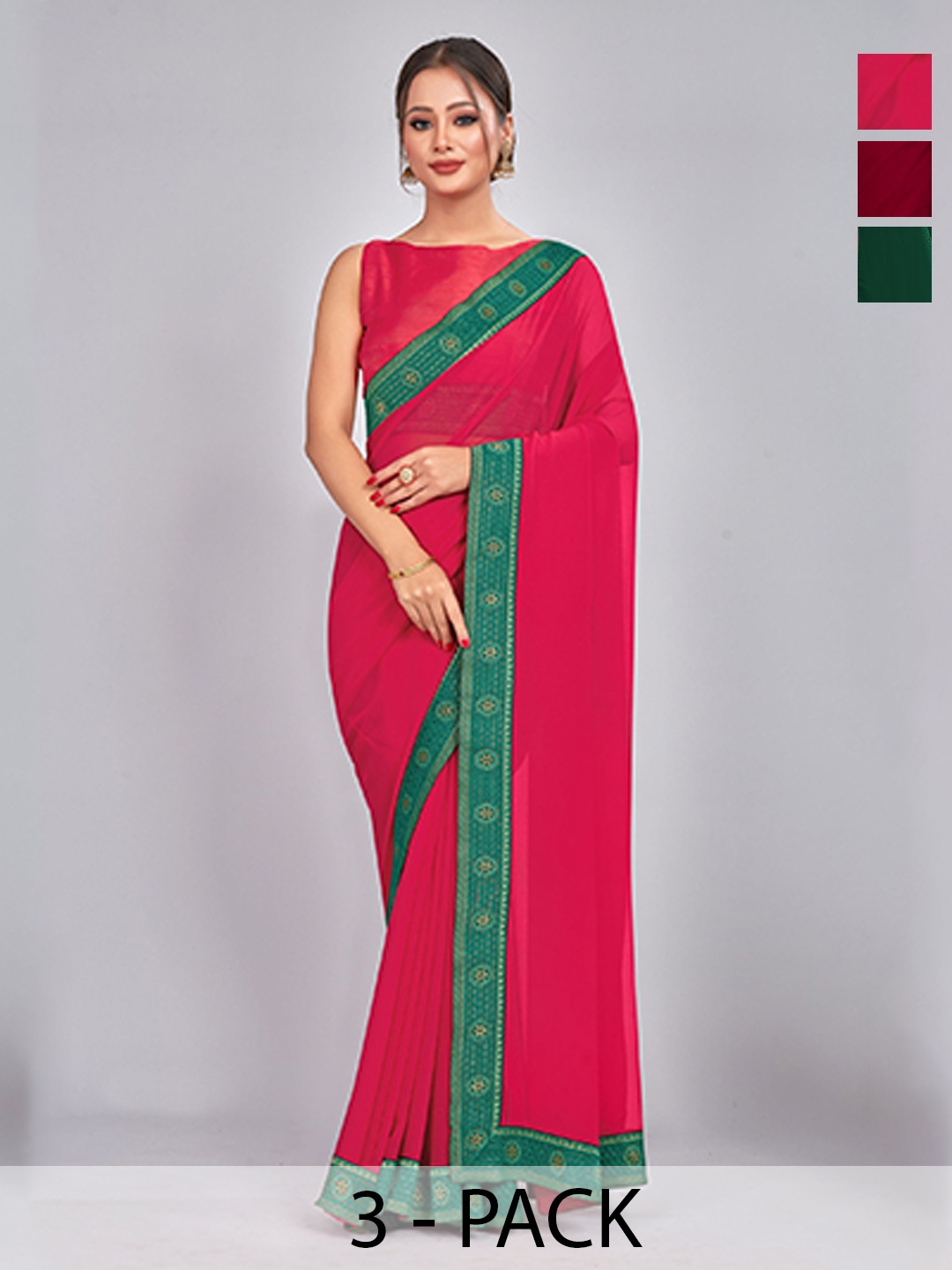

CastilloFab Selection Of 3 Saree With Woven Design Border, Maroon