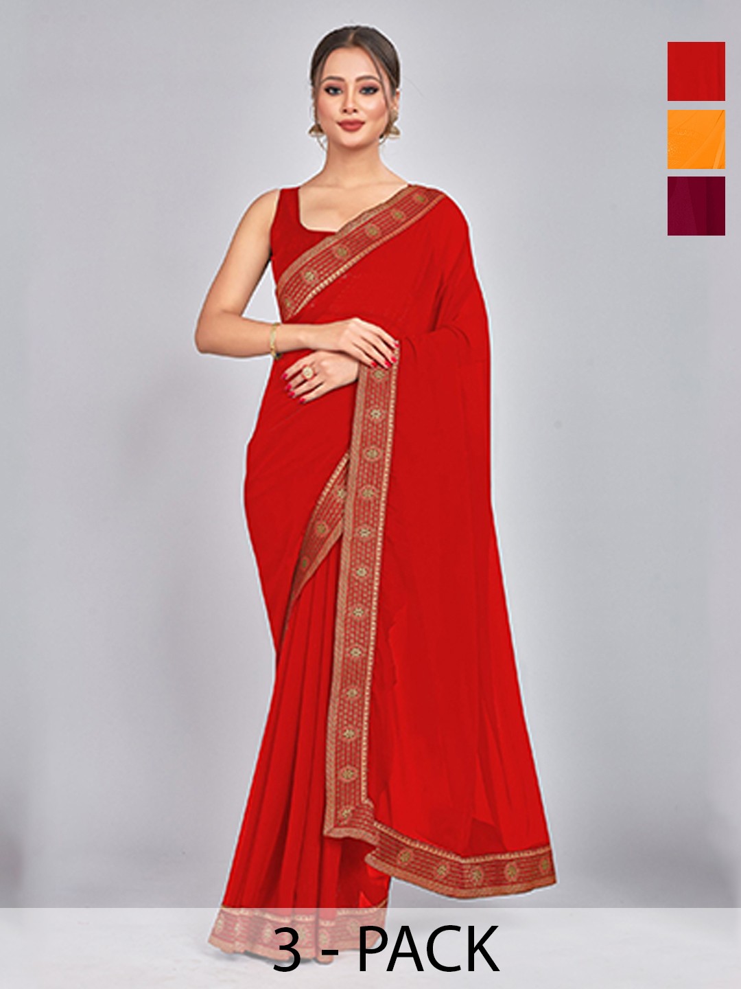 

CastilloFab Seleciton of 3 Pure Georgette Sarees, Maroon