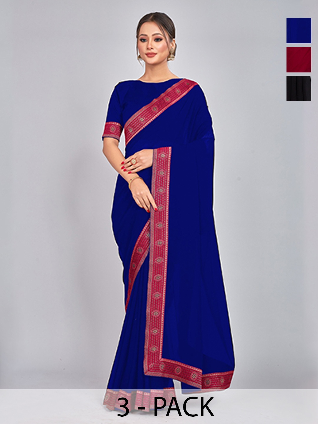 

CastilloFab Selection Of 3 Pure Georgette Saree, Maroon