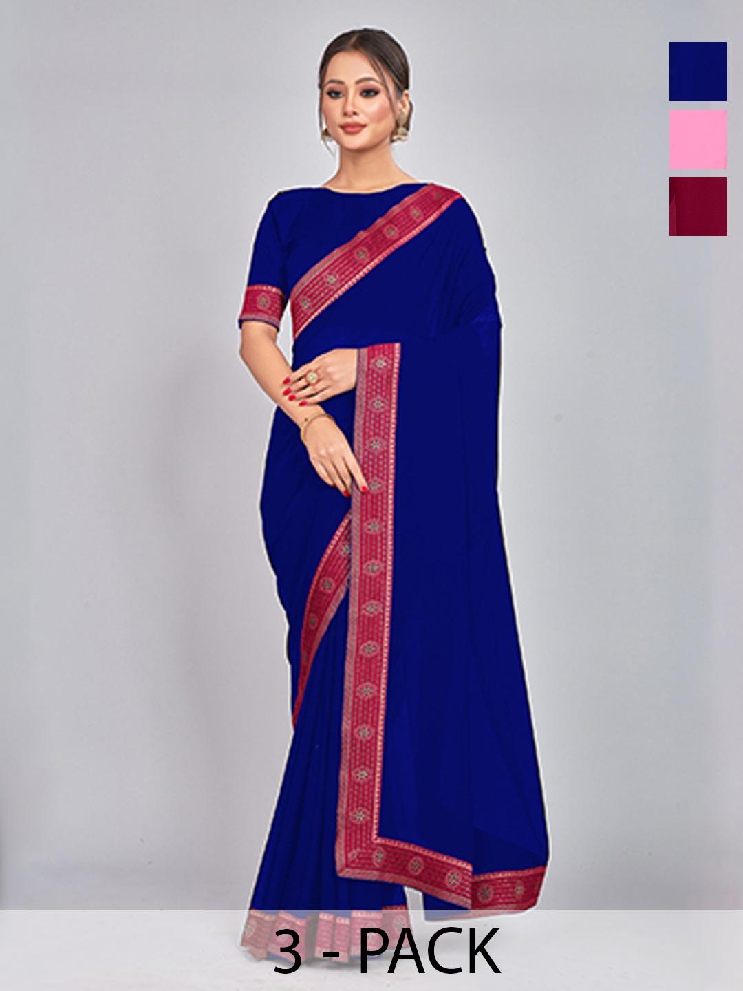 

CastilloFab Selection Of 3 Pure Georgette Saree, Maroon