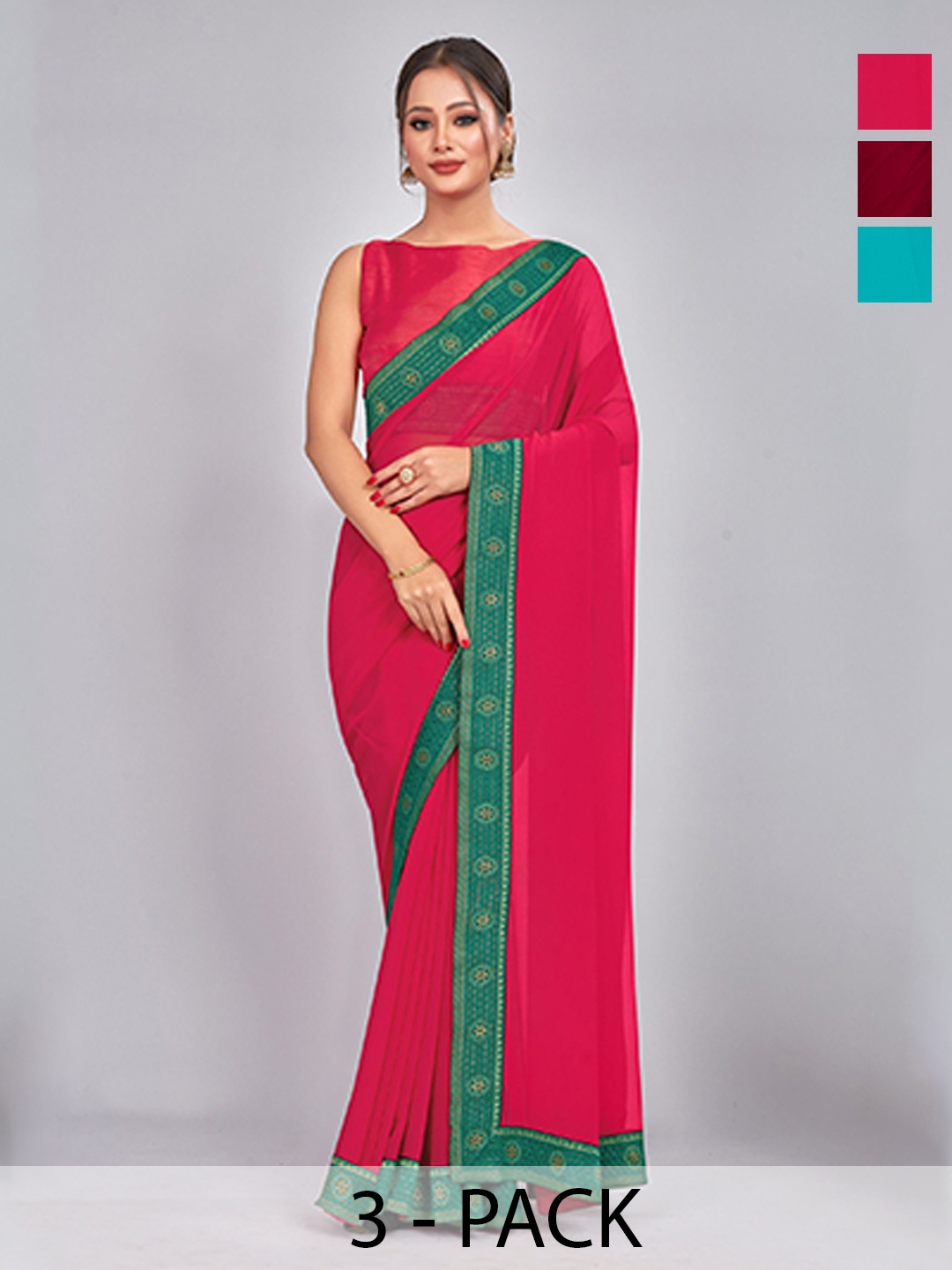 

CastilloFab Selection Of 3 Pure Georgette Saree, Maroon