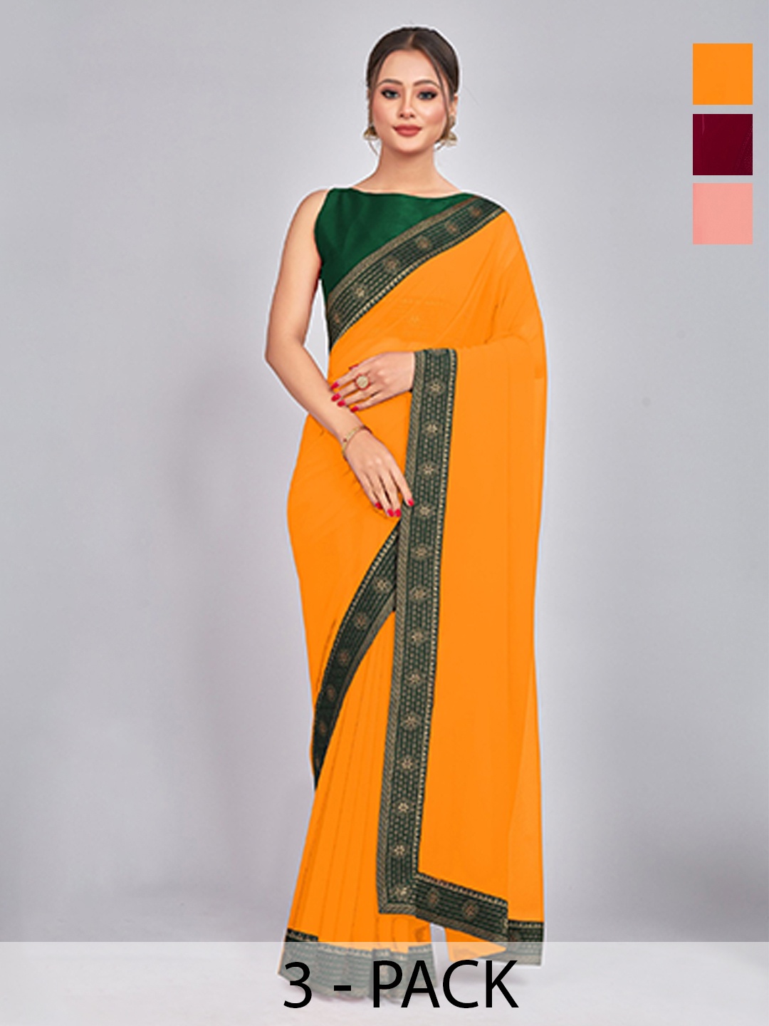 

CastilloFab Selection Of 3 Pure Georgette Saree, Maroon